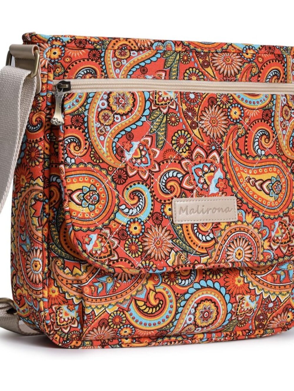 Women 's Durable Floral Crossbody Bag Canvas Messenger Handbag Multi Pocket Trav